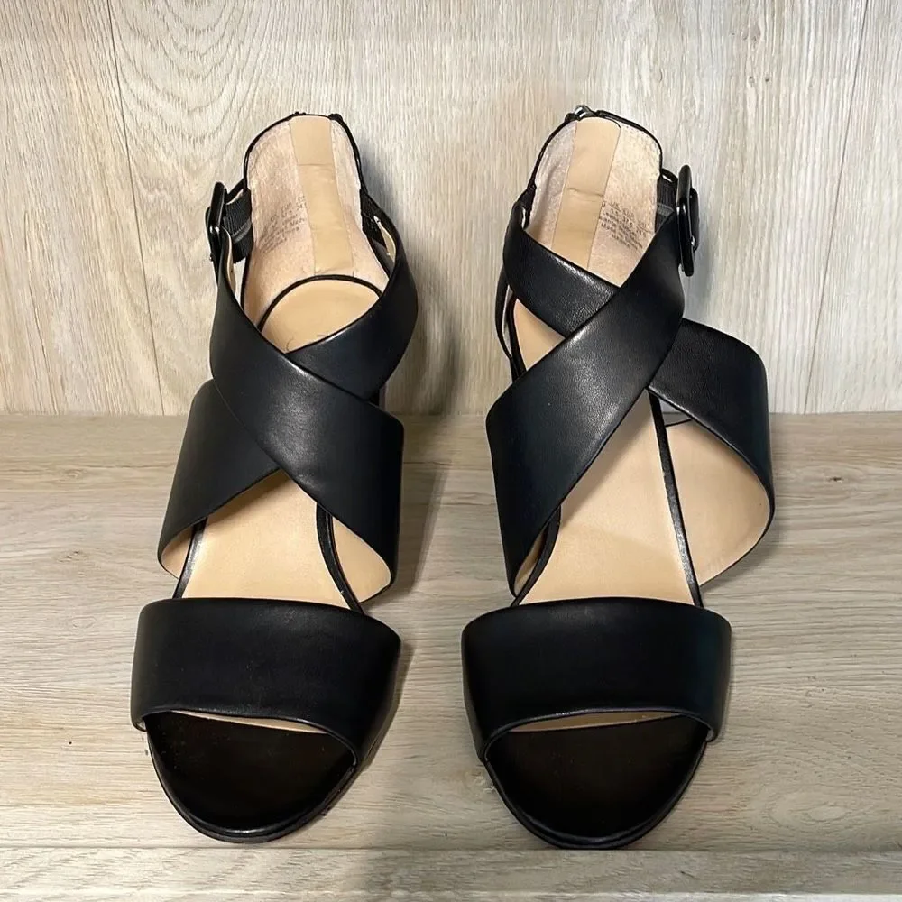 Franco Sarto Women’s‎ Habra Sandal Heel Open Toe Strappy Buckle Size 7.5 M Black
